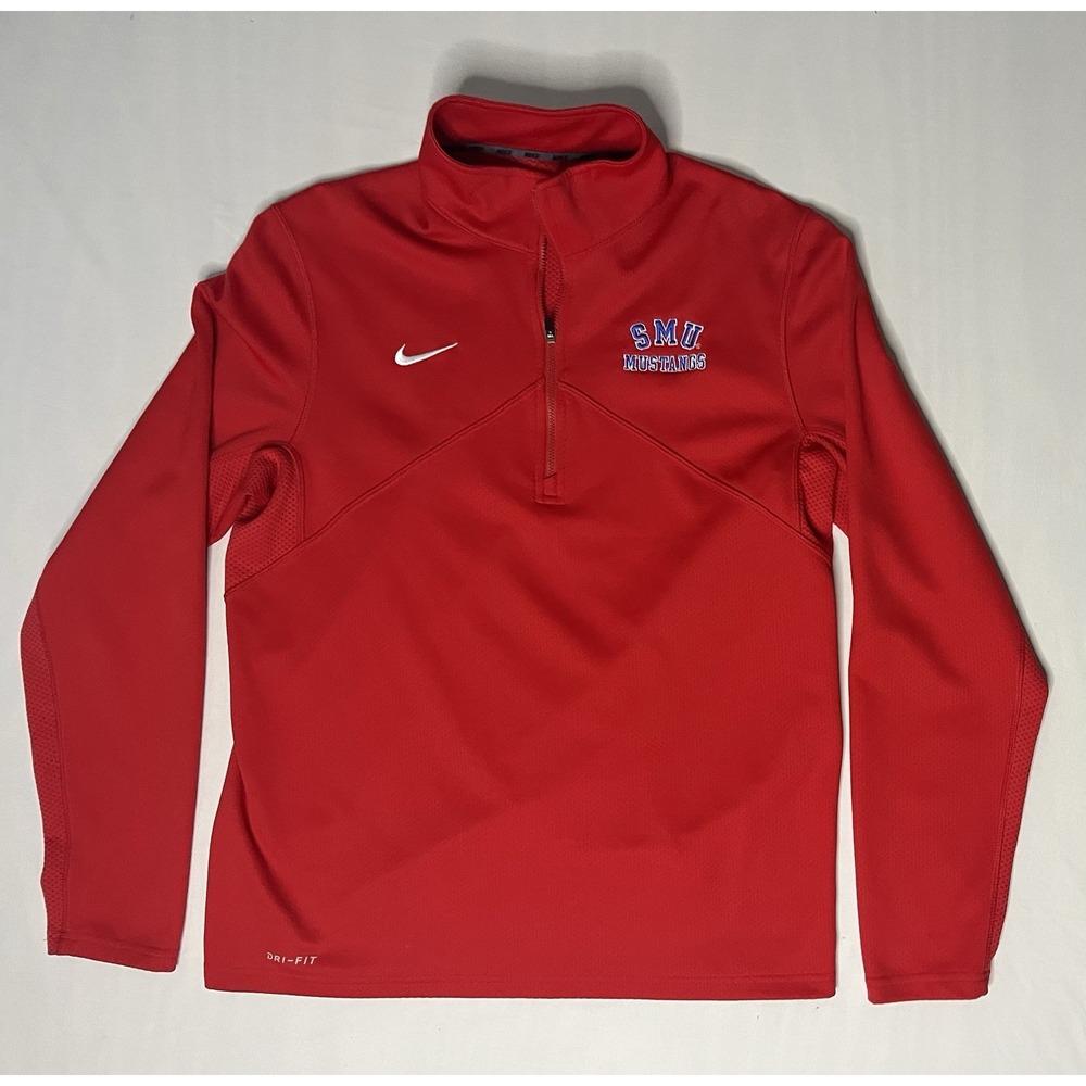 Nike Dri Fit Southern Methodist Mustangs 1/4 Zip Pullover Men's Size Medium Red